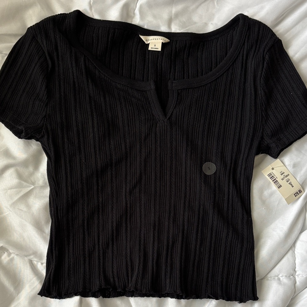 Aeropostal Black Ribbed Crop Top